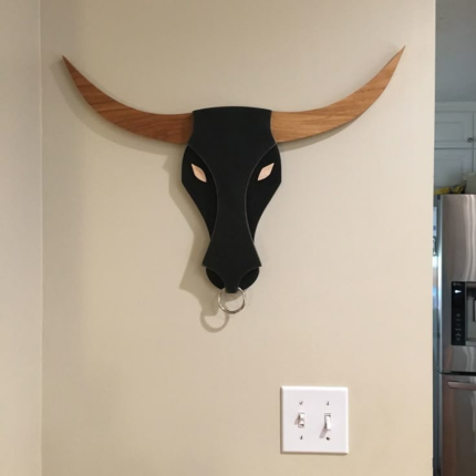 Rustic Bull Head Wall Decor – Modern Wooden Long Horn Art